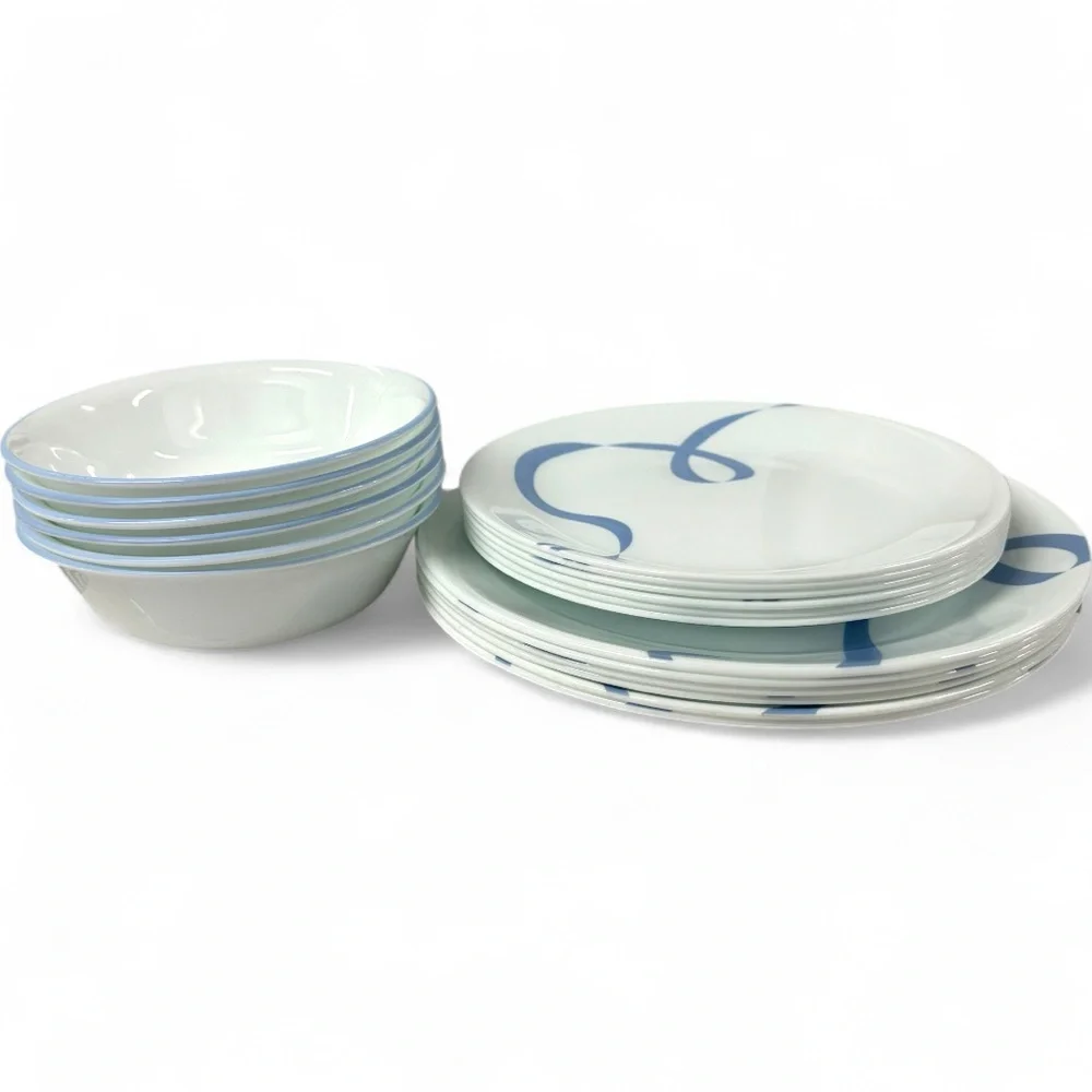 Corelle Blue Ribbon 18pc Set: 6 Plates 10.25